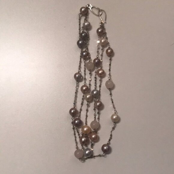 🤍✨ Multi-Strand Freshwater Pearl Necklace | Sterling Silver Chain - Picture 3 of 8